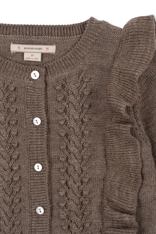 Dziewczynka Konges Sløjd kardigan wełniany dziecięcy FIOL FRILL CARDIGAN KS103809.9BYA brązowy