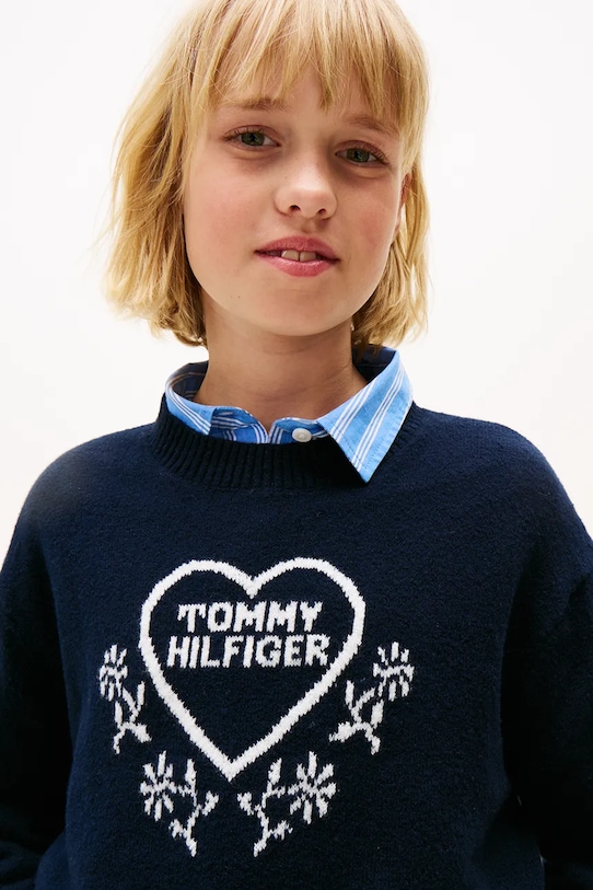 Dziewczynka Tommy Hilfiger sweter dziecięcy KG0KG08836.9BYA granatowy