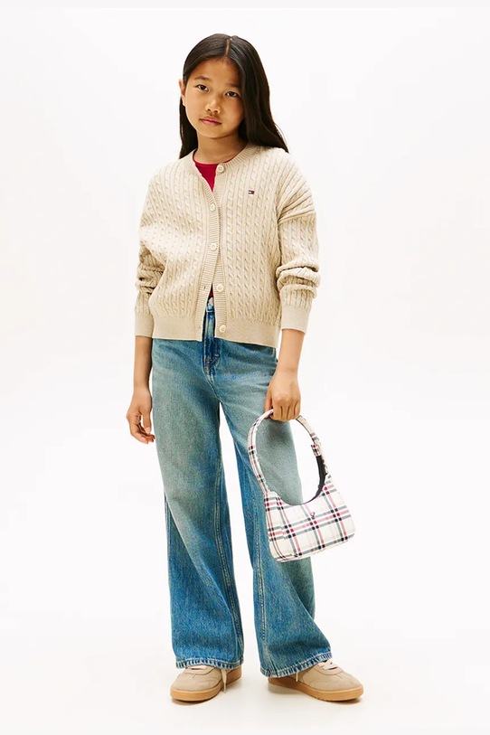 Dziewczynka Tommy Hilfiger kardigan bawełniany dziecięcy KG0KG09076.9BYA beżowy