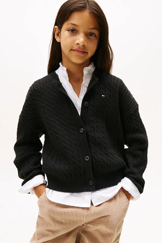 Detský bavlnený kardigan Tommy Hilfiger stredne hrubá čierna KG0KG09076.9BYA