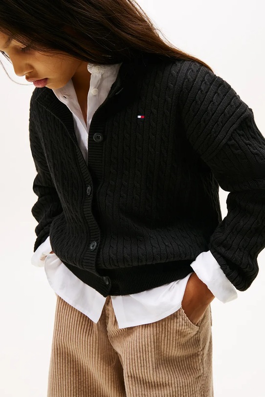Dievča Detský bavlnený kardigan Tommy Hilfiger KG0KG09076.9BYA čierna