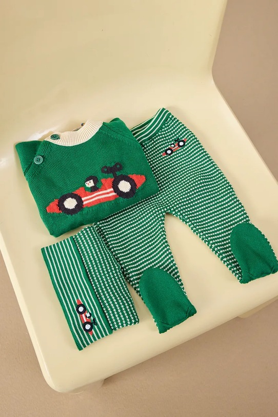 Bobo Choses sweter bawełniany niemowlęcy Race Car 225AB020 zielony
