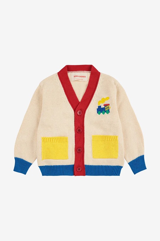 Bobo Choses kardigan bawełniany niemowlęcy Choo Choo 225AB098 beżowy AW25