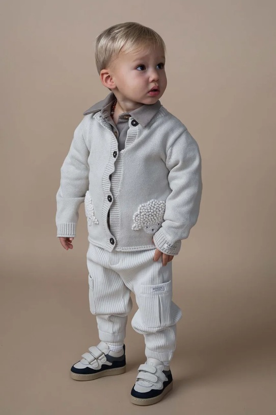 Детский хлопковый кардиган Donsje Dieck Cardigan Lammies аппликация бежевый 3039801