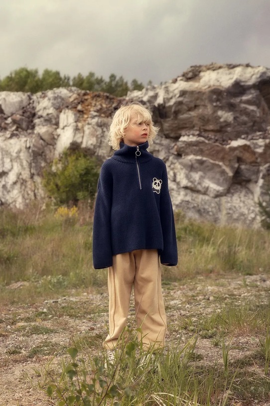 Mini Rodini sweter bawełniany dziecięcy Panda 25720119 granatowy