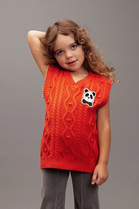 Дитяча бавовняна жилетка Mini Rodini Panda аплікація червоний 25720124