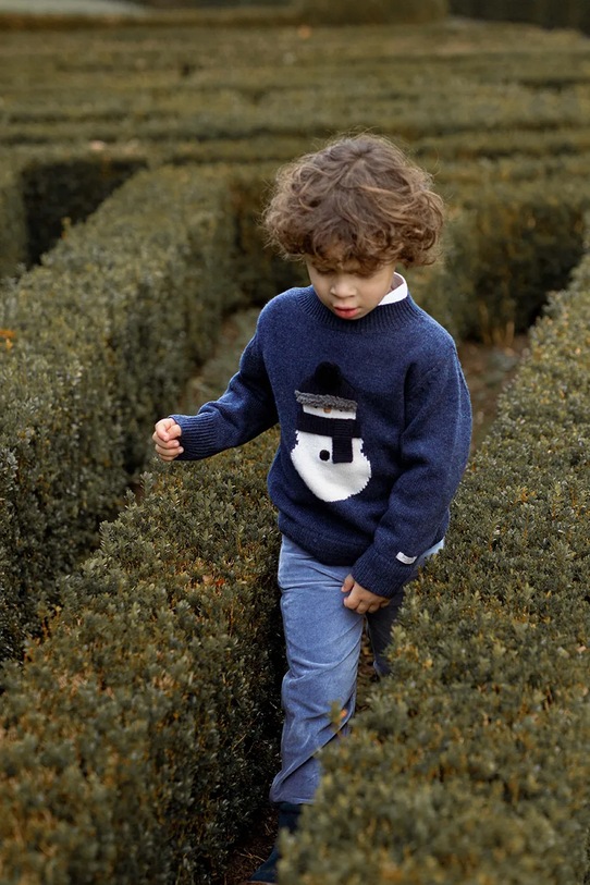 Donsje sweter wełniany niemowlęcy Denn Merino Wool Sweater Snowman wełna granatowy 4083507