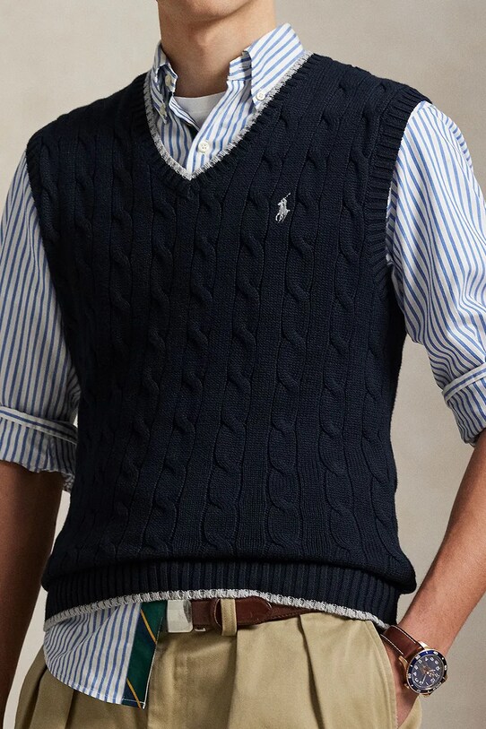 Bavlnená vesta Polo Ralph Lauren tmavomodrá 710970288