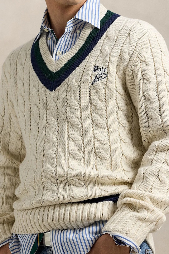 Polo Ralph Lauren sweter z domieszką kaszmiru beżowy 710970656