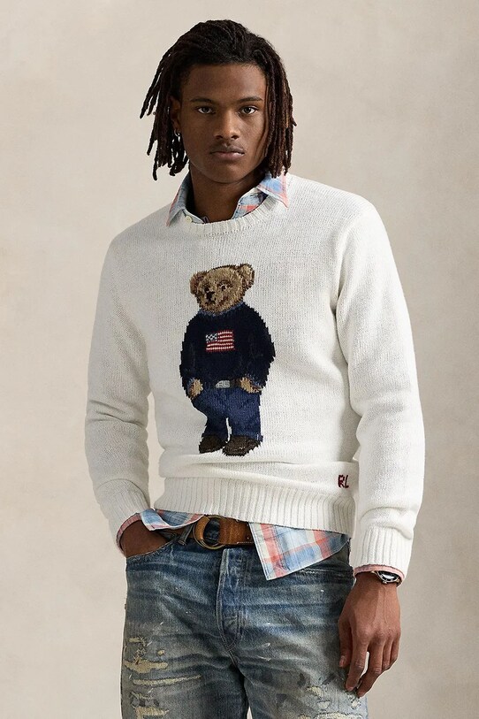 Polo Ralph Lauren sweter lniany Lscrflagbear Long Sleeve pozostałe biały 710977415