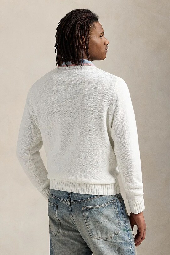 Polo Ralph Lauren sweter lniany Lscrflagbear Long Sleeve 710977415 biały AW25