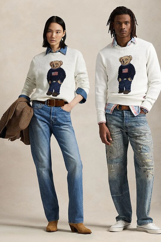 Polo Ralph Lauren sweter lniany Lscrflagbear Long Sleeve biały 710977415