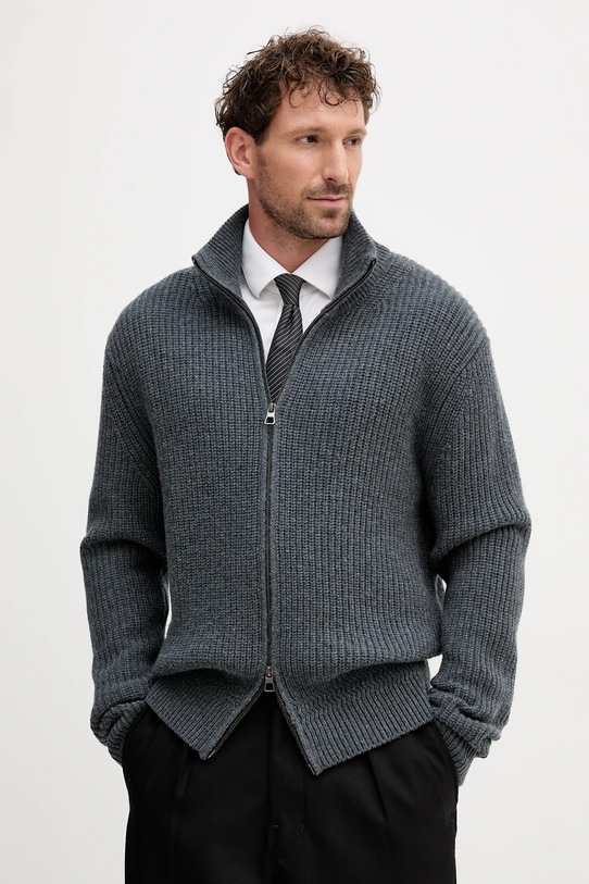 BOSS maglione in lana BECKHAM X BOSS a lupetto grigio 50554340