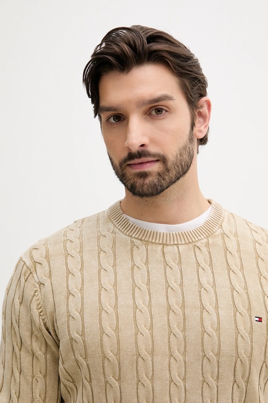 Βαμβακερό πουλόβερ Tommy Hilfiger μπεζ MW0MW39524
