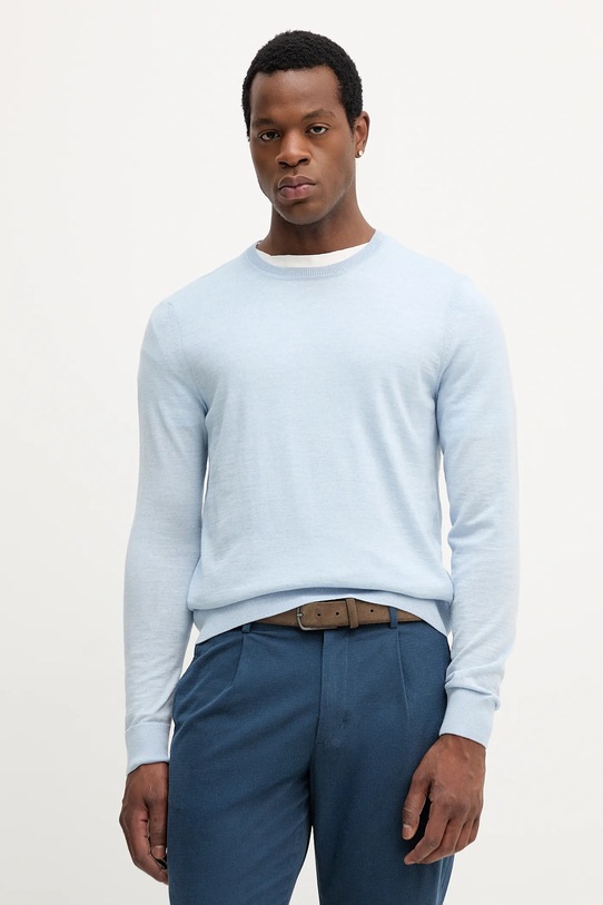 Tommy Hilfiger sweter wełniany okrągły niebieski MW0MW39775