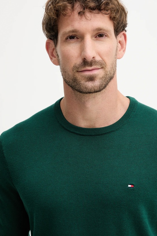 Βαμβακερό πουλόβερ Tommy Hilfiger πράσινο MW0MW39999