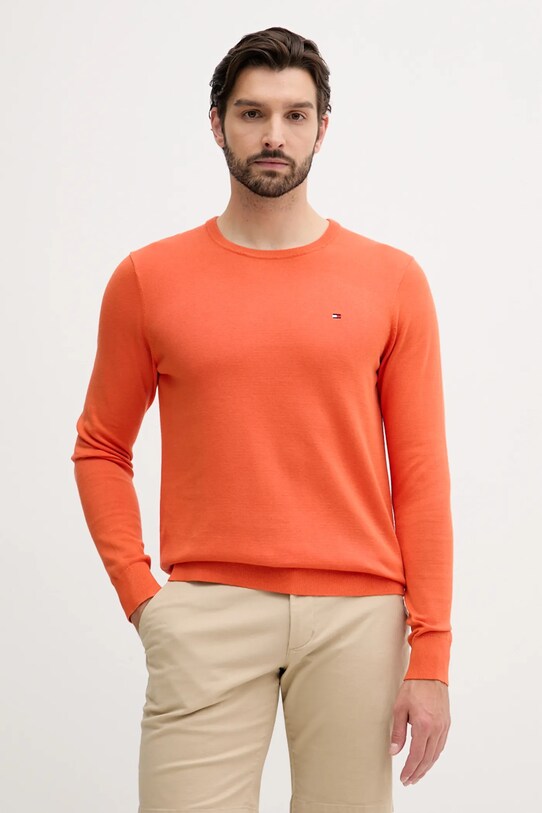 Bavlněný svetr Tommy Hilfiger kulatý oranžová MW0MW39999
