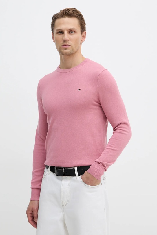 Bavlněný svetr Tommy Hilfiger kulatý růžová MW0MW39999