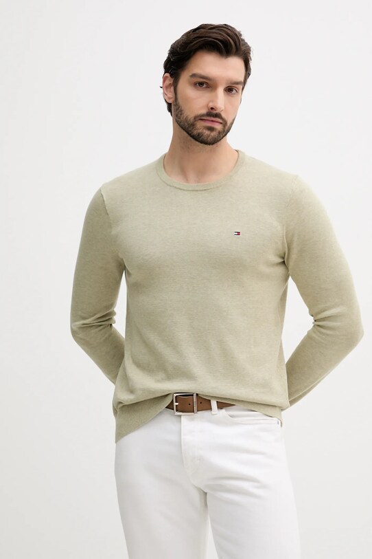 Tommy Hilfiger pulover de bumbac subtiri verde MW0MW39999