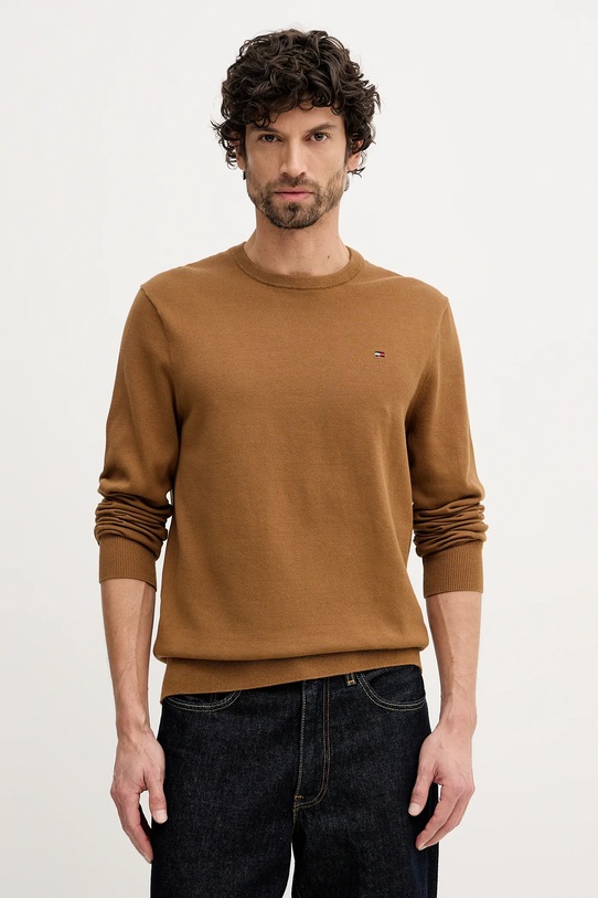 Βαμβακερό πουλόβερ Tommy Hilfiger βαμβάκι καφέ MW0MW39999