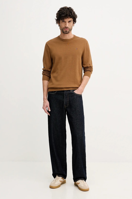 Βαμβακερό πουλόβερ Tommy Hilfiger MW0MW39999 καφέ AW25