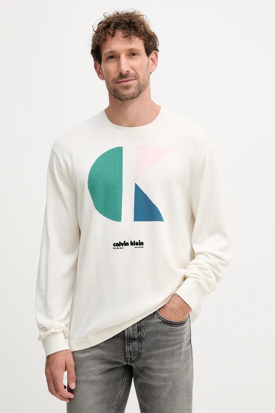 Bavlnený sveter Calvin Klein Jeans bavlna biela LV04RC303G