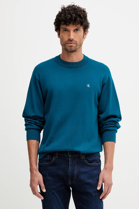 Calvin Klein Jeans pulover de bumbac subtiri turcoaz LV04RC309G