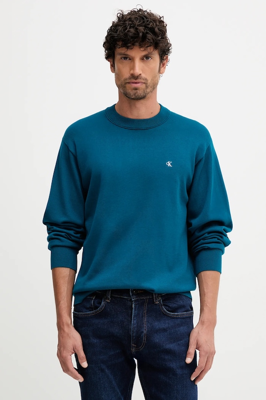 Calvin Klein Jeans pulover de bumbac subtiri turcoaz LV04RC309G