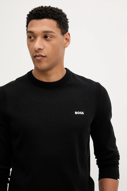 BOSS Green pamut pulóver fekete 50541940