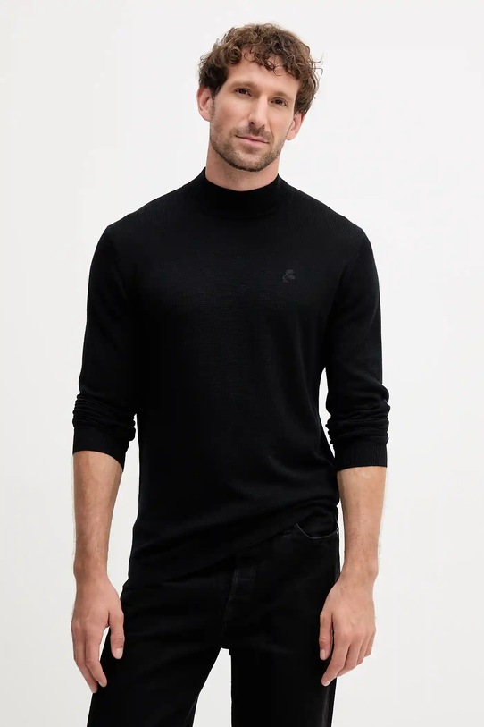 Karl Lagerfeld sweter wełniany okrągły czarny 553399.655002