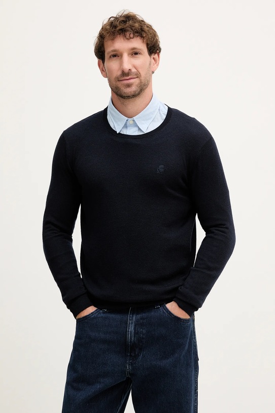 Karl Lagerfeld sweter wełniany okrągły granatowy 553399.655000