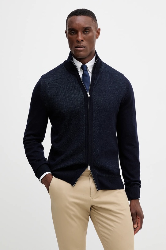 Vlnený kardigán BOSS vlna tmavomodrá 50543153