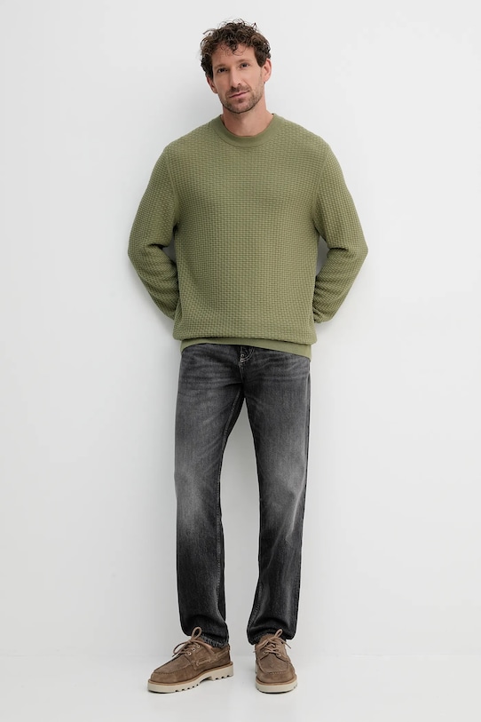 Хлопковый свитер BOSS 50545283 зелёный AW25