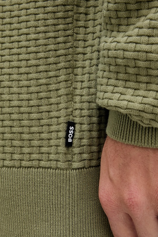 Памучен пуловер BOSS 50545283 зелен