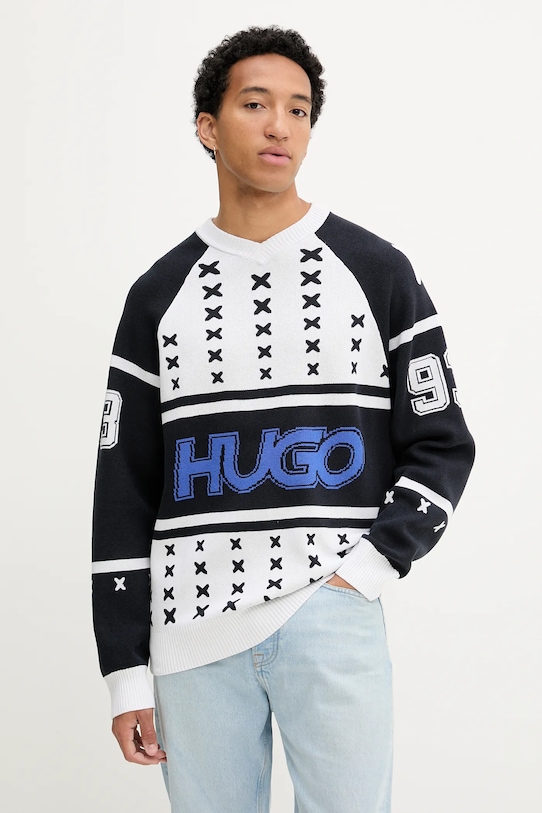 Sveter Hugo Blue V výstrih biela 50543775