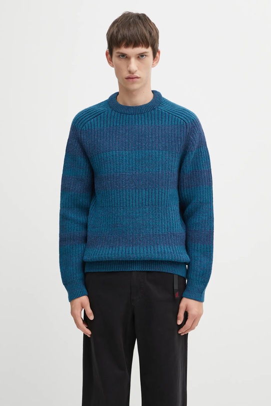 Barbour sweter wełniany x Paul Smith Saddle okrągły turkusowy MKN1696BU91
