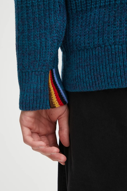 Barbour sweter wełniany x Paul Smith Saddle MKN1696BU91 turkusowy