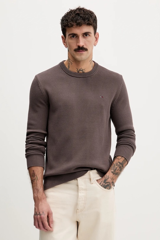Tommy Jeans sweter bawełniany brązowy DM0DM21787