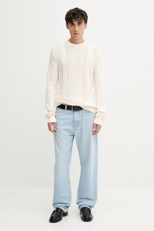 Βαμβακερό πουλόβερ Tommy Jeans DM0DM22101 μπεζ AW25