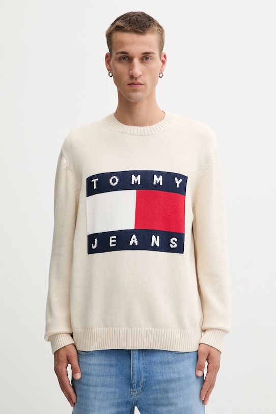 Βαμβακερό πουλόβερ Tommy Jeans βαμβάκι μπεζ DM0DM22105