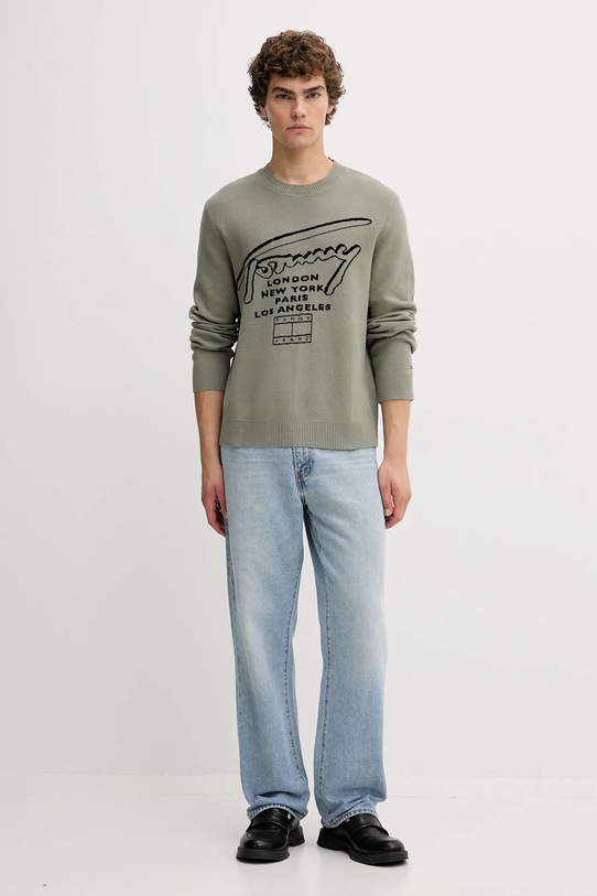 Tommy Jeans sweter bawełniany DM0DM22253 zielony AW25