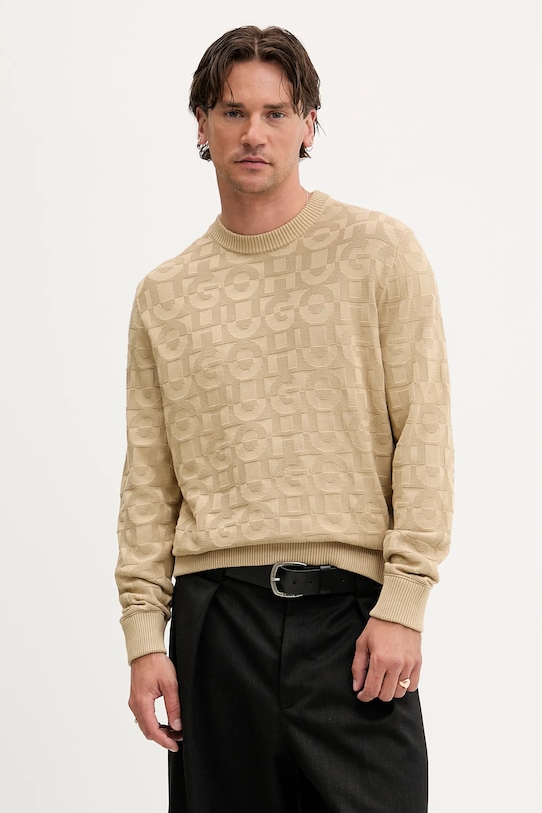 Бавовняний светр HUGO бавовна зелений 50543785