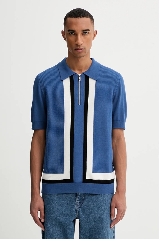 HUGO sweter z wełną zapinany niebieski 50544906