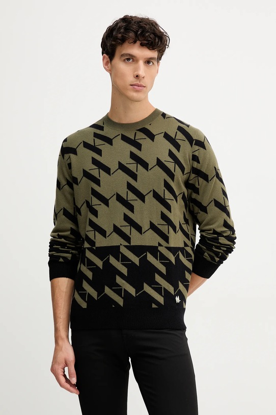 Svetr s příměsí vlny Karl Lagerfeld kulatý zelená 554305.655022