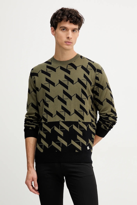 Svetr s příměsí vlny Karl Lagerfeld kulatý zelená 554305.655022