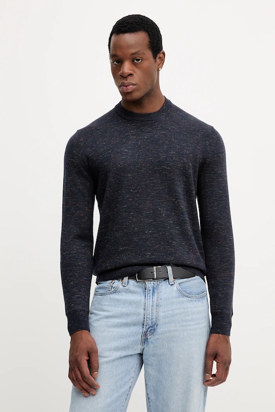 United Colors of Benetton sweter z wełną okrągły granatowy 111ZU10AB