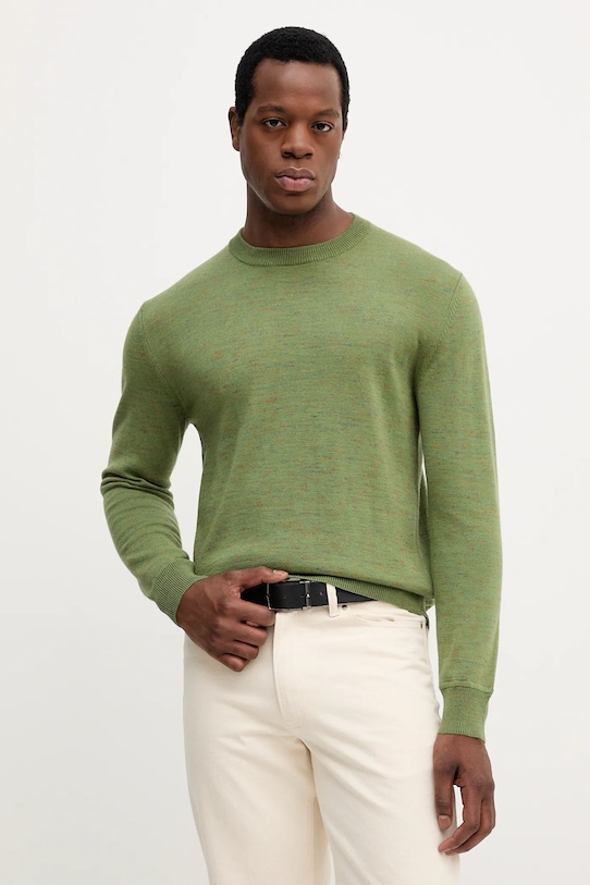 United Colors of Benetton sweter z wełną okrągły zielony 111ZU10AB