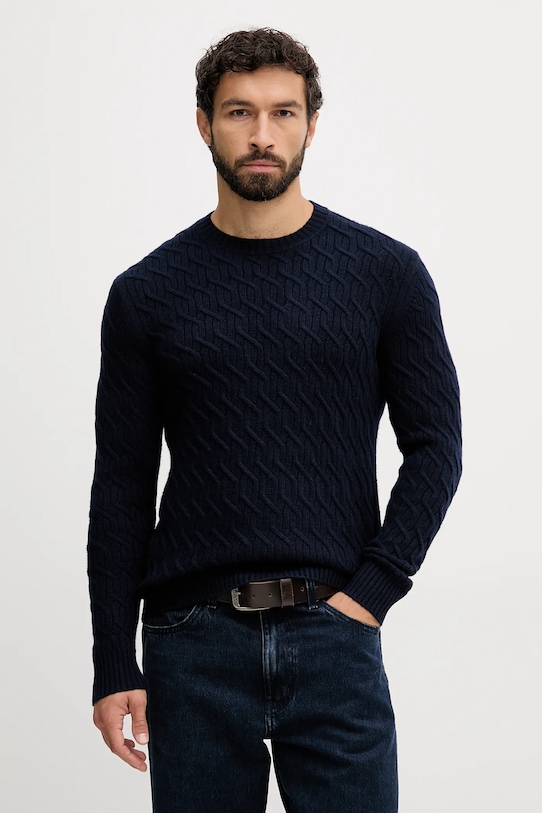 United Colors of Benetton sweter z dodatkiem wełny okrągły granatowy 1335U10A9