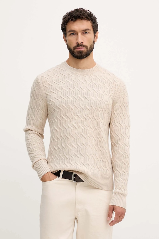 United Colors of Benetton sweter z dodatkiem wełny okrągły beżowy 1335U10A9