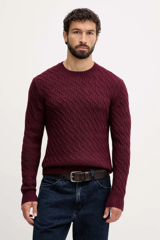 Sveter s prímesou vlny United Colors of Benetton okrúhly burgundské 1335U10A9